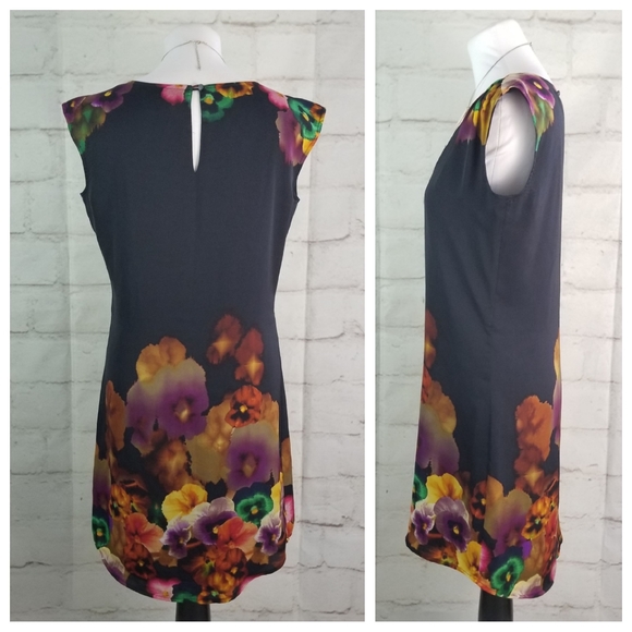 Mexx S Black Floral Sleeveless Midi Shift Dress - Picture 5 of 8